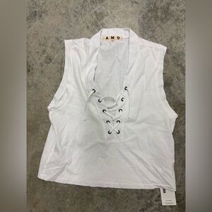 AMO‎ Women's White Lace-Up Top